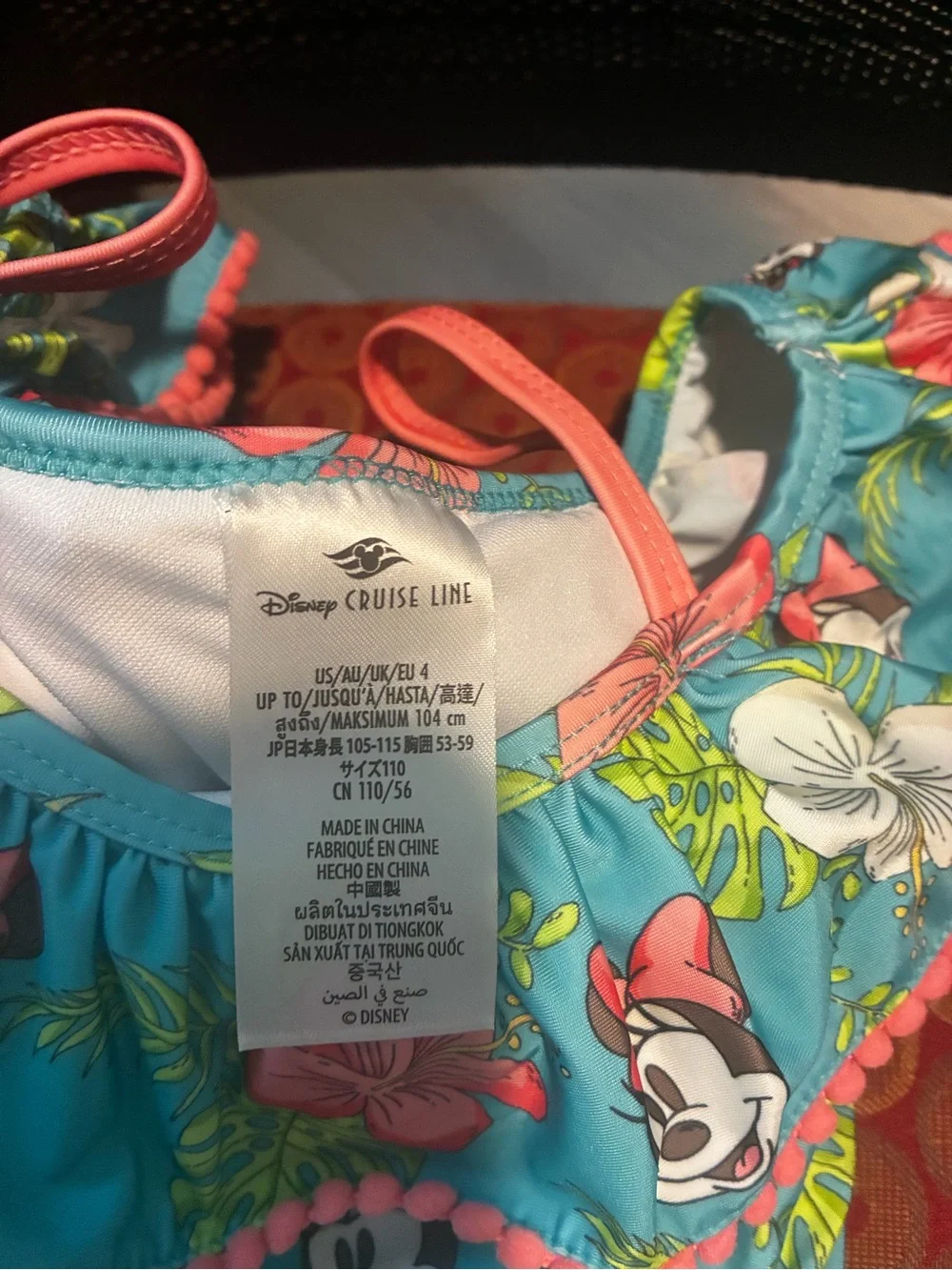 Disney Turquoise Floral Minnie One-Piece Swimsuit with Pink Trim